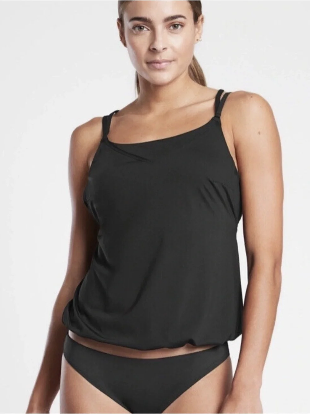 Athleta Seascape Blousy Tankini Swim Top Womens 38B/C Black NWT Underwire